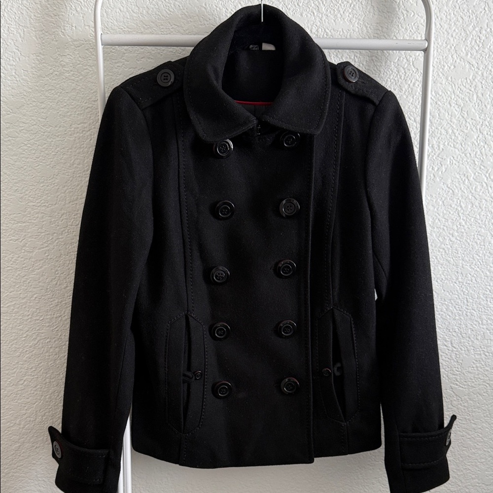 Divided by H&M Black Double-Breasted Pea Coat - Size 10
